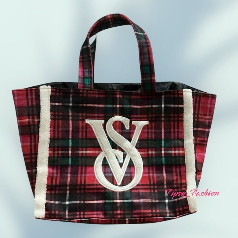 Victoria’s Secret Plaid Tote Bag Holiday Shopper Travel Carryall